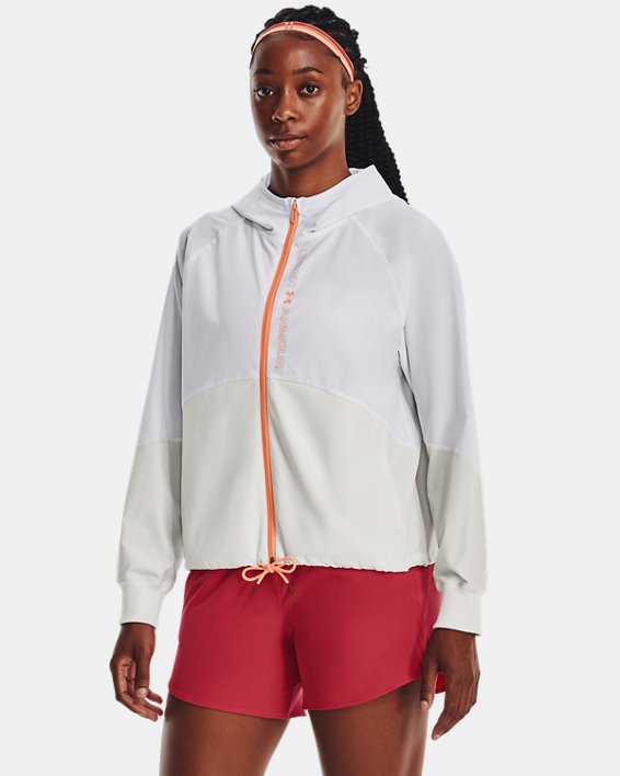 Damen UA Jacke aus Webstoff mit durchgehendem Zip, White, pdpMainDesktop image number 3